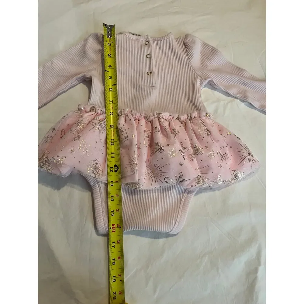 Disney Baby Princess Bodysuit Dress Pink Tulle Gold Crown Size 18–24M